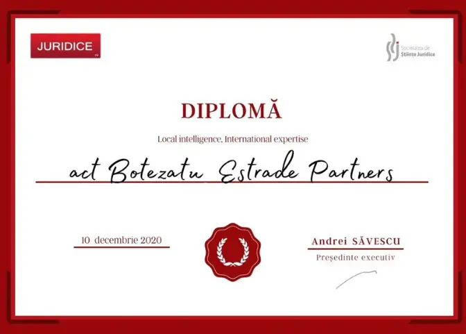 Juridice.ro 2020_Romania_Diploma of Appreciation in Local Intelligence.International Expertise