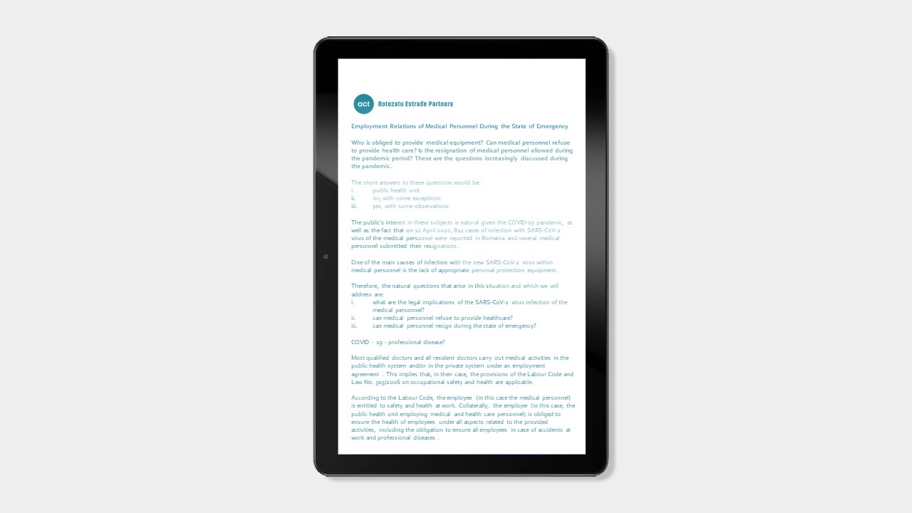 Employment Relations of Medical Personnel During the State of Emergency